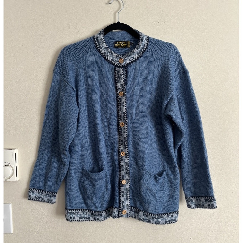 American South Side‎ Alpaca Wool Button Front Cardigan Pockets Hippie Boho